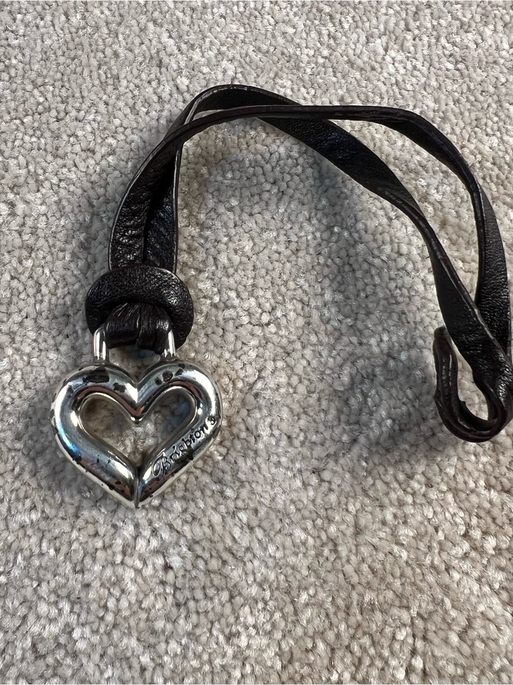 Brighton Bag Charm Silver Heart Brown Leather Strap
